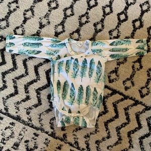 Kate Quinn 6-12 mos feather kimono onesie EUC